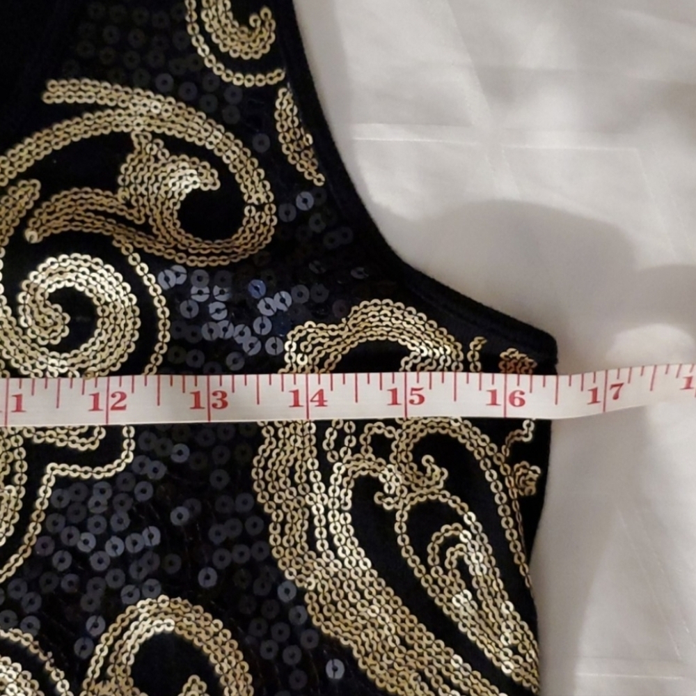 Apt.9 Sleeveless black tank top gold and black Sequin embellished Lined Large - Picture 4 of 8